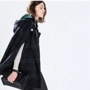 Zara Checked Wool Cape Coat